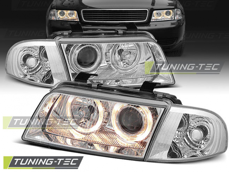 Upgrade Design Angel Eyes Scheinwerfer für Audi A4 B5 94-98 chrom
