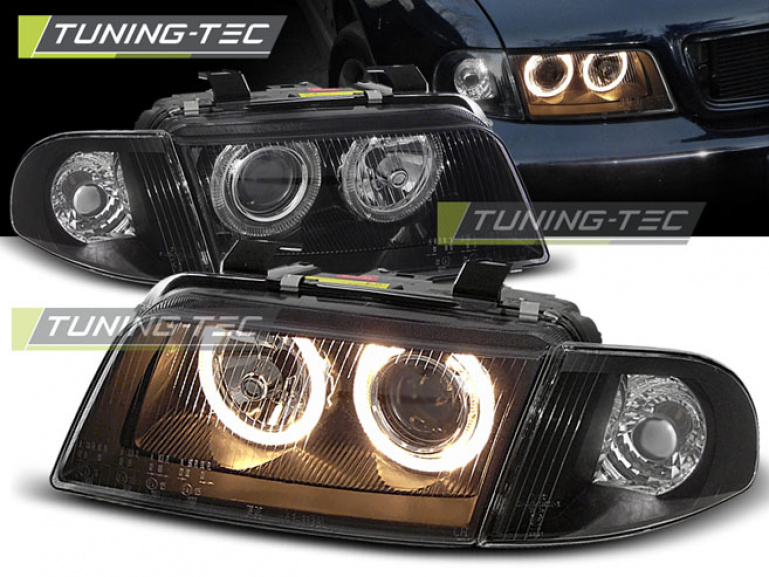 Upgrade Design Angel Eyes Scheinwerfer für Audi A4 B5 94-98 schwarz