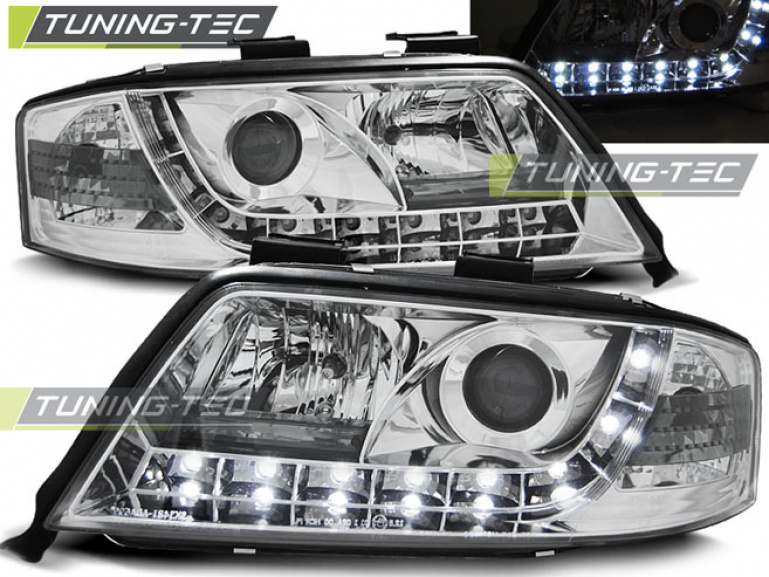 LED Tagfahrlicht Design Scheinwerfer für Audi A6 4B 01-04 chrom