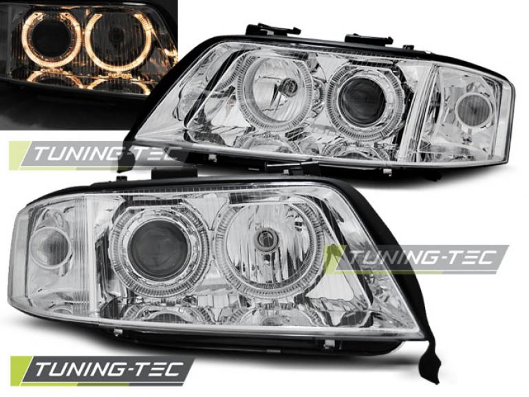 LED Angel Eyes Scheinwerfer für Audi A6 4B 01-04 chrom