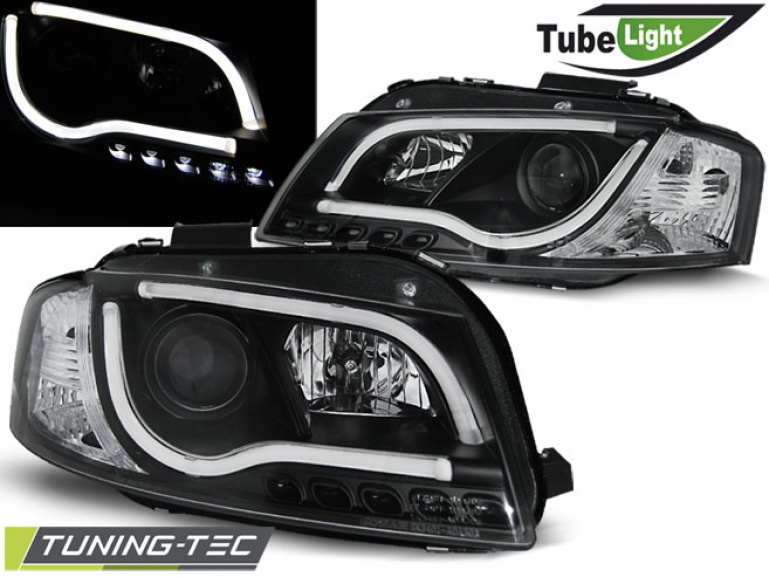 LED Tagfahrlicht - Design Scheinwerfer für Audi A3 8P 04-08 schwarz