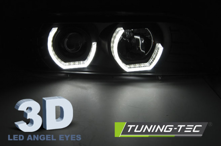 LED 3D Angel Eyes Scheinwerfer für BMW 5er E39 95-03 schwarz