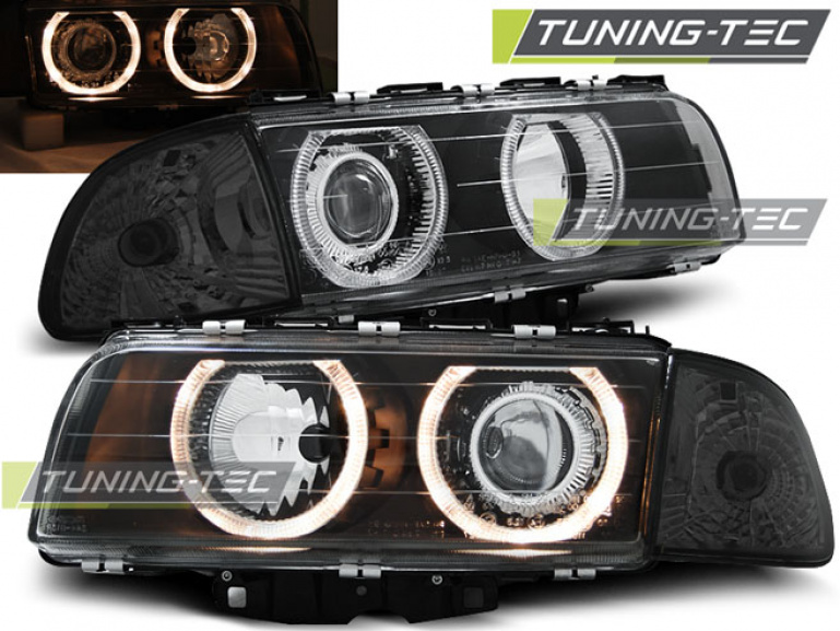 Upgrade Design Angel Eyes Scheinwerfer für BMW 7er E38 94-98 schwarz