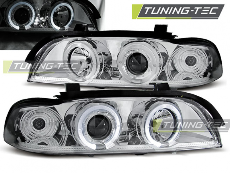 Upgrade Design Angel Eyes Scheinwerfer für BMW 5er E39 95-03 chrom mit LED  Blinker