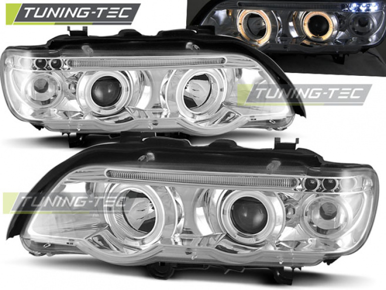 LED Angel Eyes Scheinwerfer für BMW X5 E53 99-03 chrom
