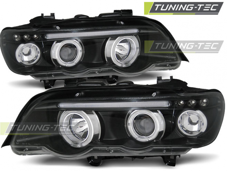 LED Angel Eyes Scheinwerfer für BMW X5 E53 99-03 schwarz