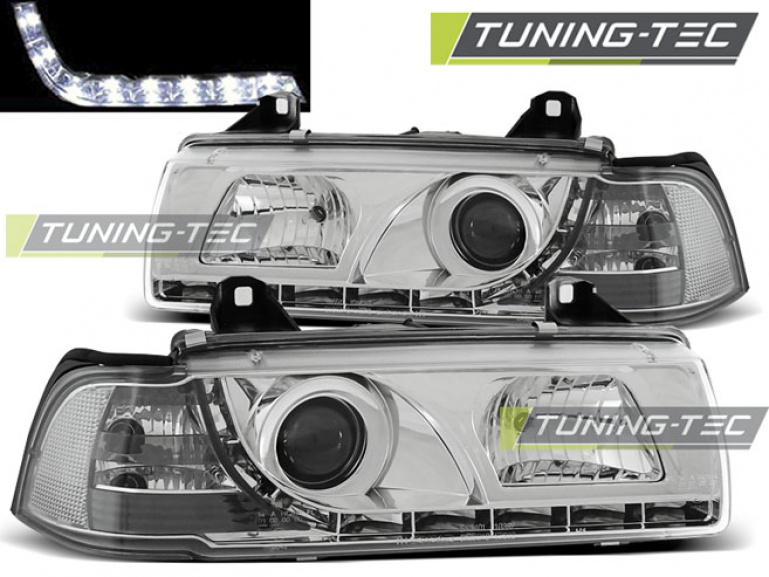 LED Tagfahrlicht Design Scheinwerfer für BMW 3er E36 90-99 chrom