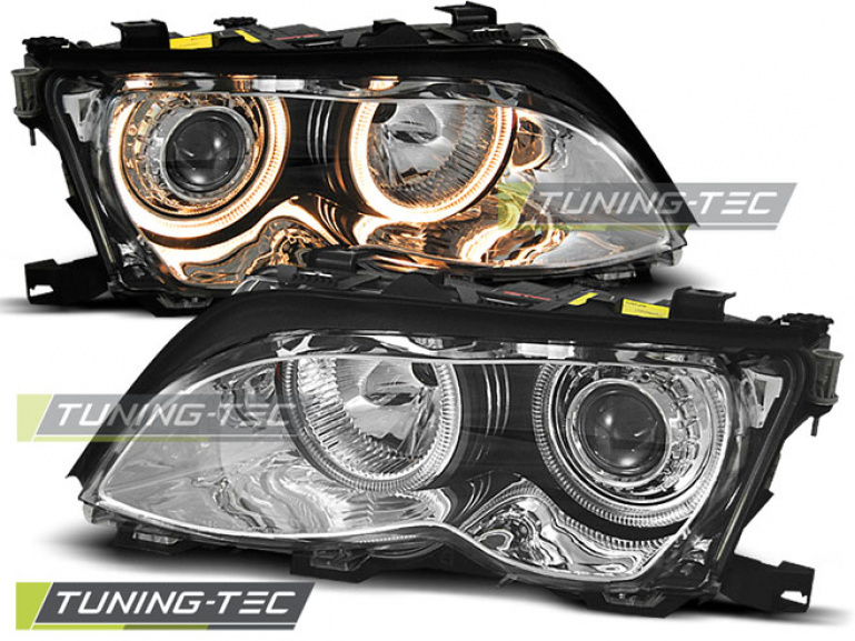 LED Angel Eyes Scheinwerfer für BMW 3er E46 01-05 chrom