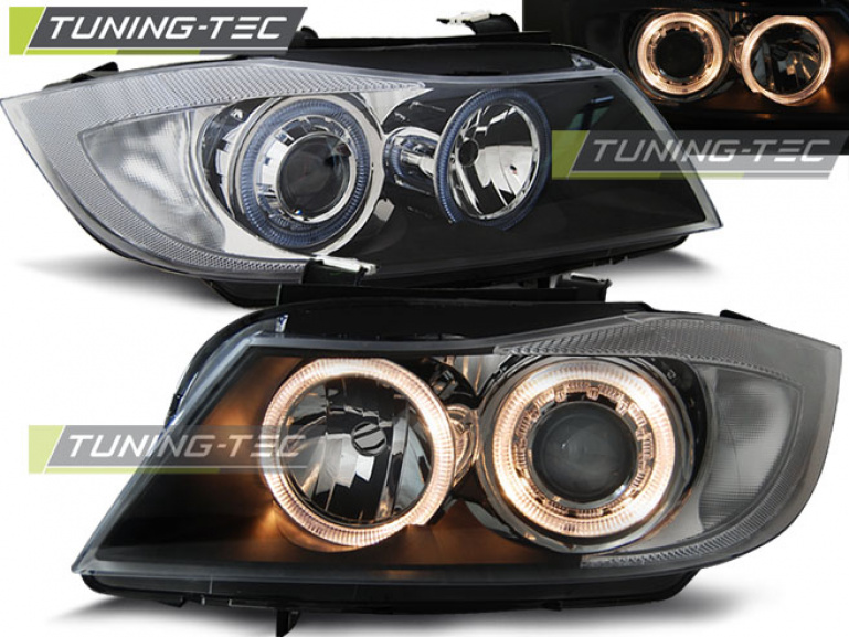 Upgrade Design Angel Eyes Scheinwerfer für BMW 3er E90/E91 05-08 schwarz