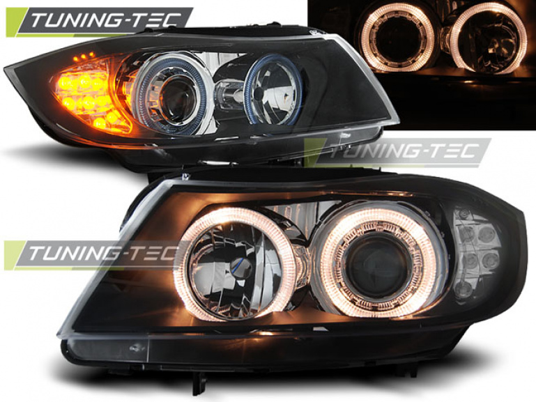 Upgrade Design Angel Eyes Scheinwerfer für BMW 3er E90/E91 05-08 schwarz mit LED Blinker