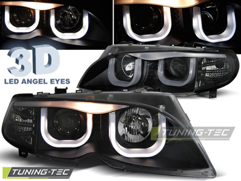 Scheinwerfer Facelift passt für BMW 3er E46 Limo Touring Schwarz U LED  Angel Eyes SET