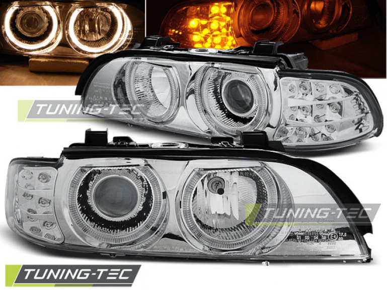 Upgrade Design Angel Eyes Scheinwerfer für BMW 5er E39 95-03 chrom mit LED  Blinker