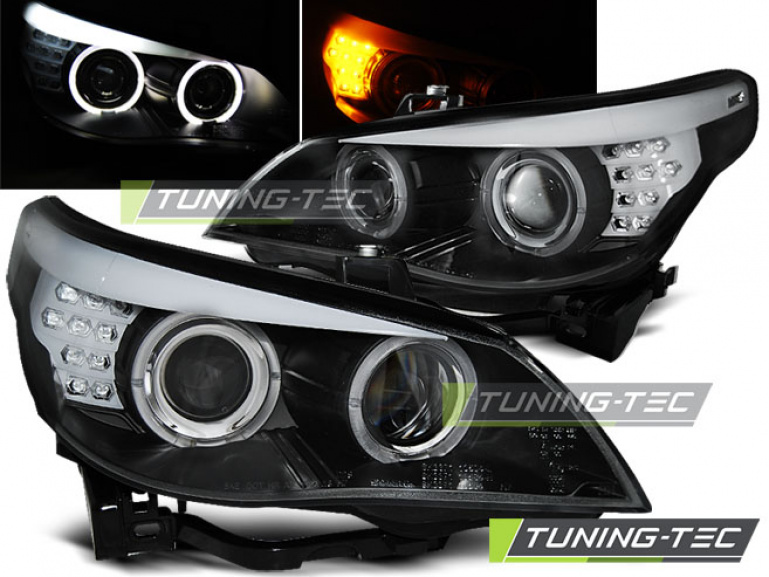 LED Angel Eyes Scheinwerfer für BMW 5er E60/E61 03-07 schwarz mit LED Blinker