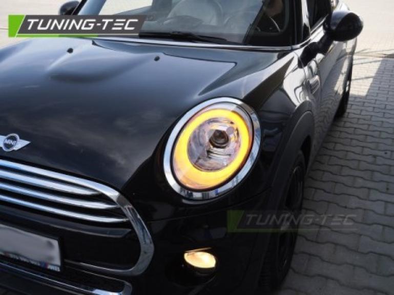Preview: VOLL LED Tagfahrlicht Design Scheinwerfer für Mini Cooper R55/R56/R57 06-14 chrom mit LED Blinker