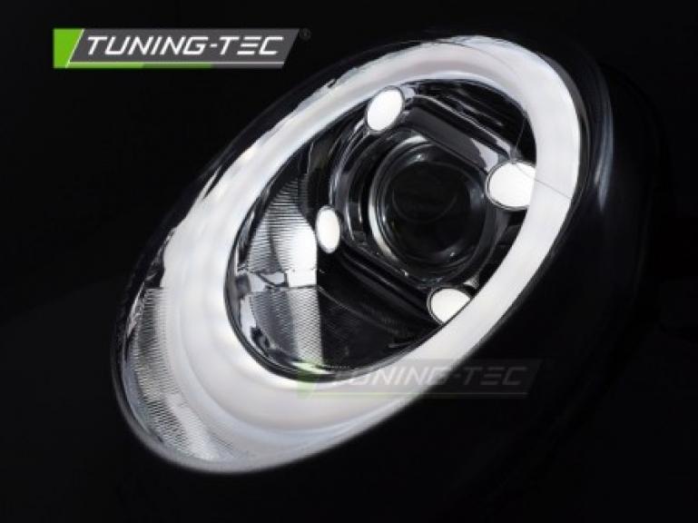 Preview: VOLL LED Tagfahrlicht Design Scheinwerfer für Mini Cooper R55/R56/R57 06-14 chrom mit LED Blinker