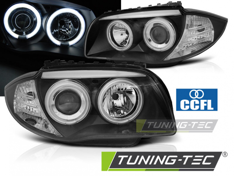 CCFL Angel Eyes Scheinwerfer für BMW 1er E81, E82, E87, E88 04-11 schwarz
