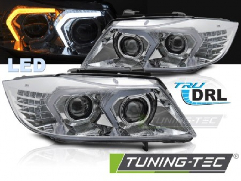UPGRADE Design VOLL LED Angel Eyes Scheinwerfer Set für BMW 3er E90/E91 05-08 chrom