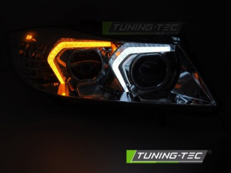 UPGRADE Design VOLL LED Angel Eyes Scheinwerfer Set für BMW 3er E90/E91 05-08 chrom