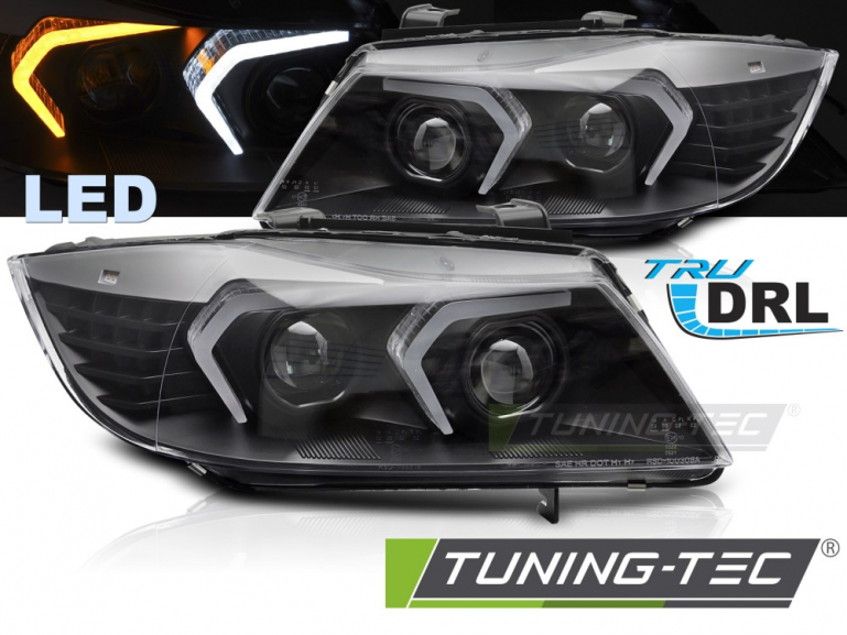 UPGRADE Design VOLL LED Angel Eyes Scheinwerfer Set für BMW 3er E90/E91 05-08 schwarz