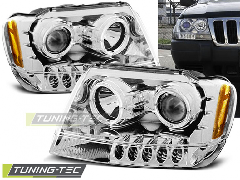 LED Angel Eyes Scheinwerfer für Jeep Grand Cherokee 99-05 chrom