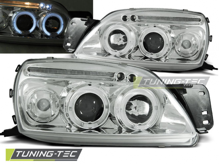 LED Angel Eyes Scheinwerfer für Ford Fiesta MK5 99-02 chrom