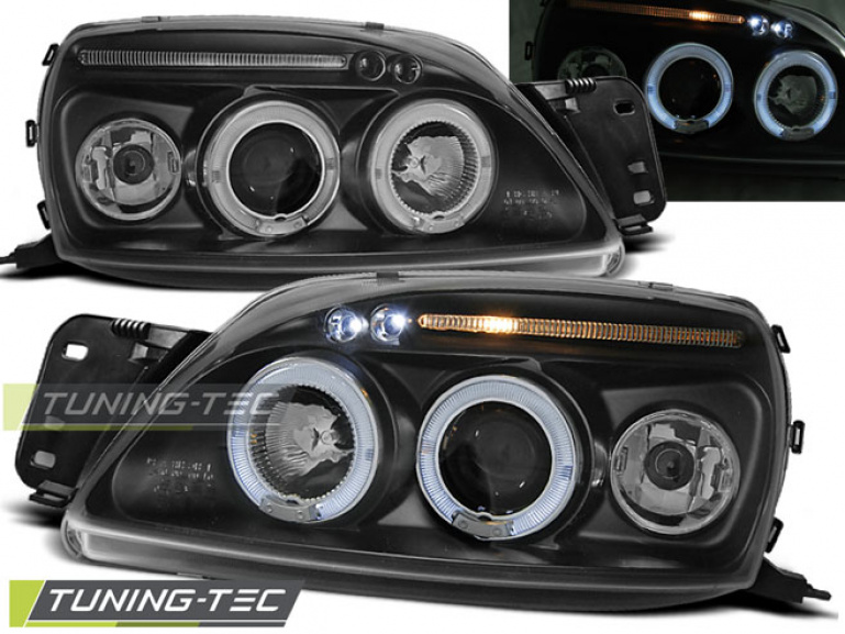 LED Angel Eyes Scheinwerfer für Ford Fiesta MK5 99-02 schwarz