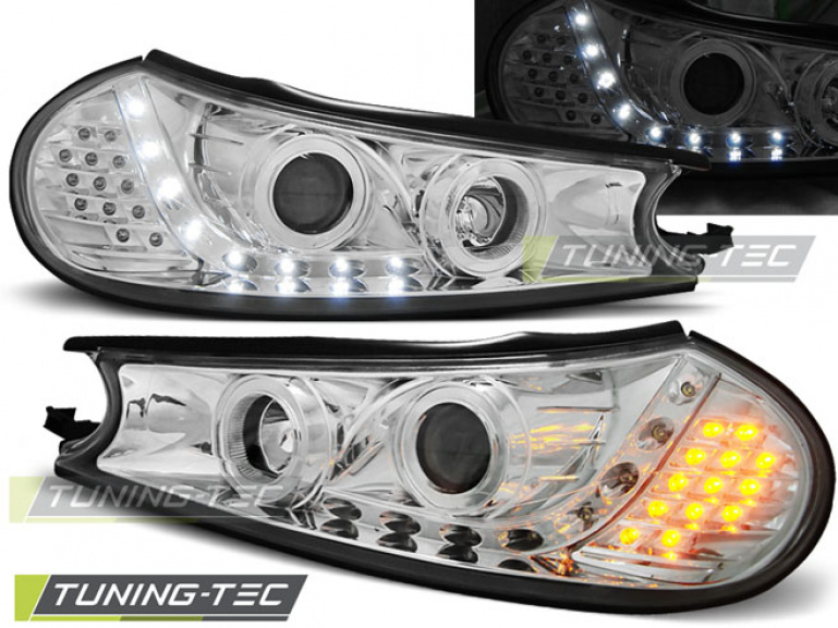 LED Tagfahrlicht Design Scheinwerfer für Ford Mondeo MK1 96-00 chrom mit LED Blinker