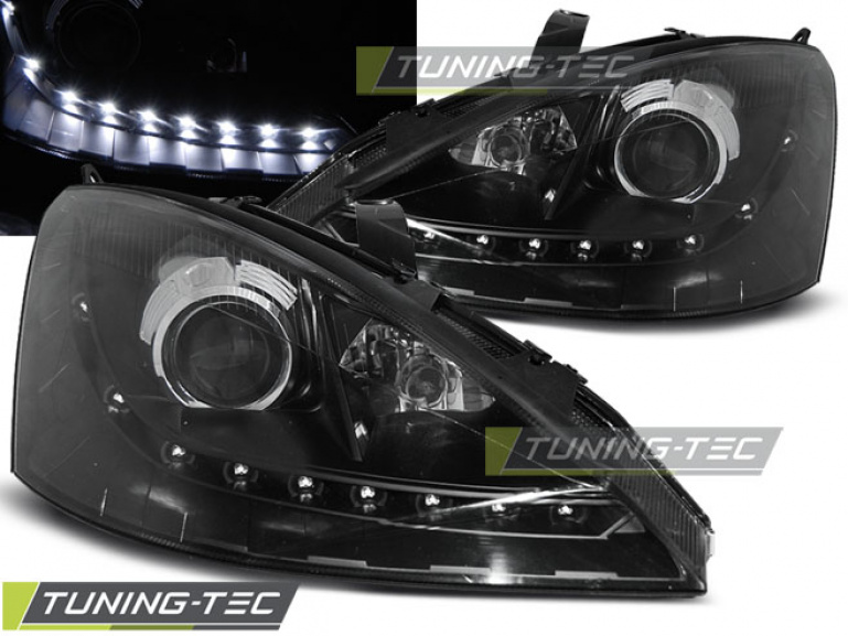 LED Tagfahrlicht Design Scheinwerfer für Ford Focus 98-01 schwarz