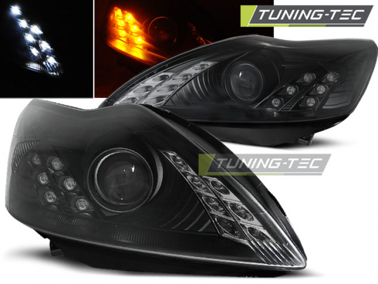 LED Tagfahrlicht Design Scheinwerfer für Ford Focus MK2 08-10 schwarz mit LED Blinker