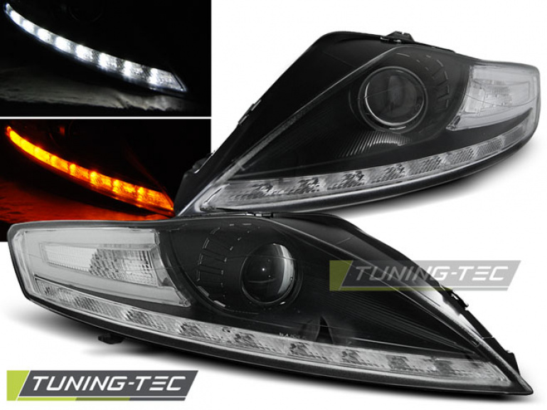 LED Tagfahrlicht Design Scheinwerfer für Ford Mondeo 07-10 schwarz mit LED Blinker