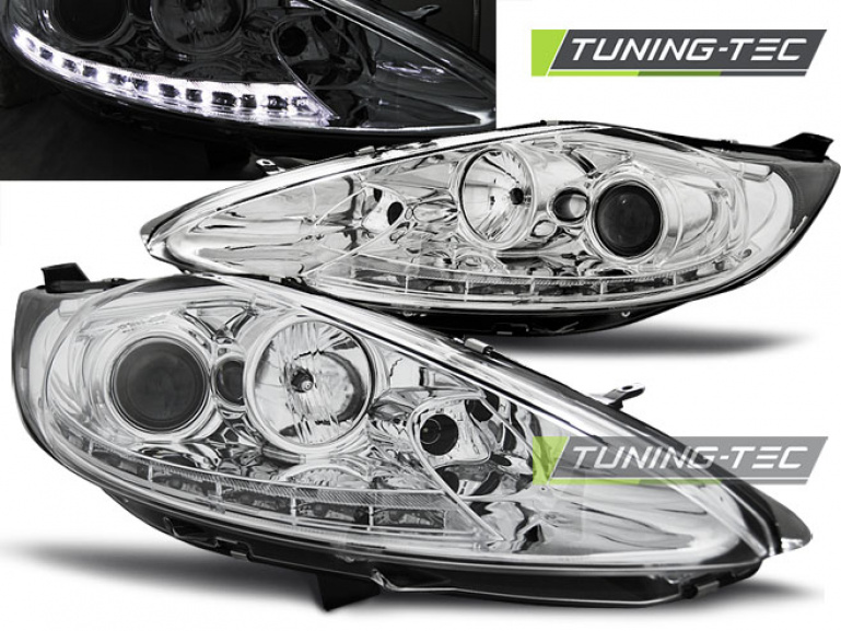 LED Tagfahrlicht Design Scheinwerfer für Ford Fiesta MK7 08-12 Vorfacelift chrom