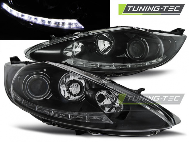 LED Tagfahrlicht Design Scheinwerfer für Ford Fiesta MK7 08-12 Vorfacelift schwarz