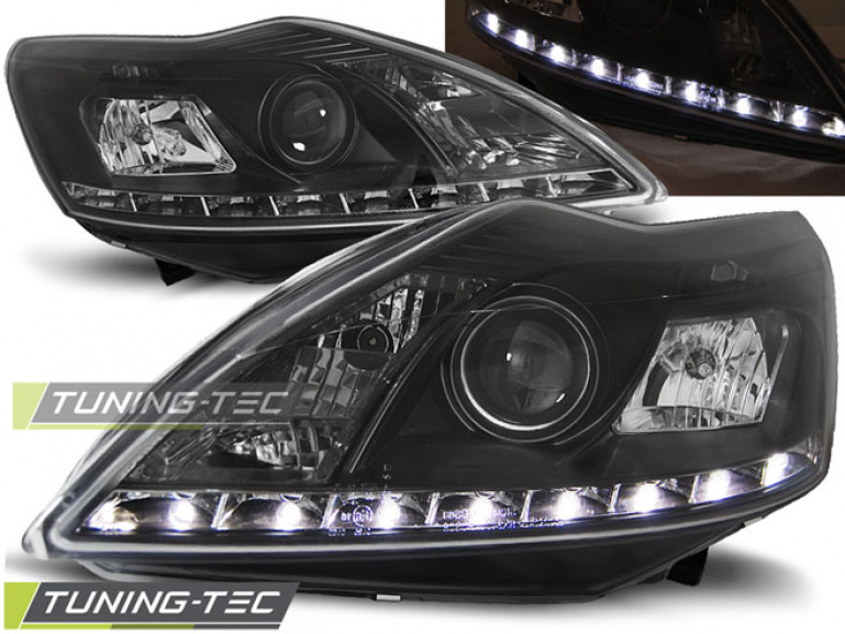 LED Tagfahrlicht Design Scheinwerfer für Ford Focus MK2 Facelift 08-10  schwarz