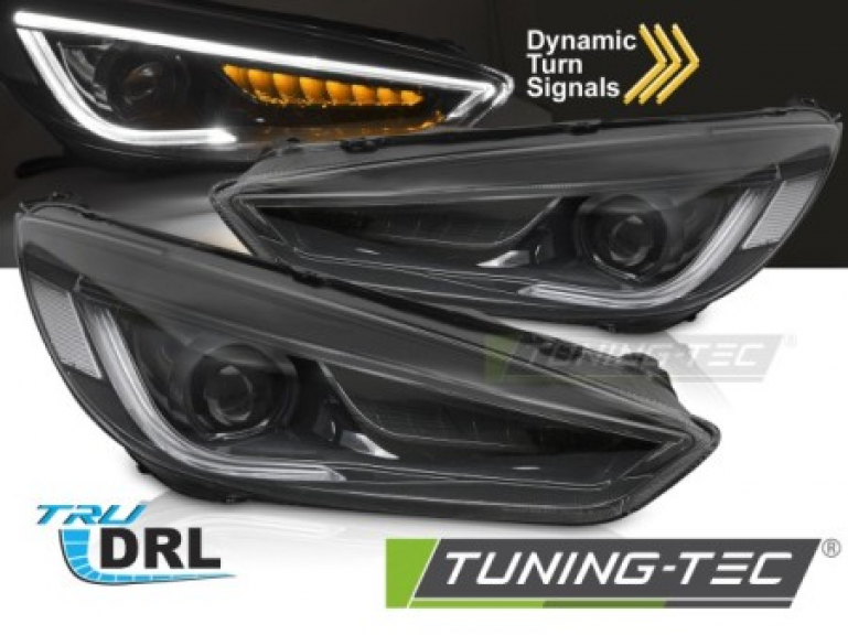LED Tagfahrlicht Scheinwerfer Set für Ford Focus MK3 Facelift 14-18 schwarz mit dyn. Blinker