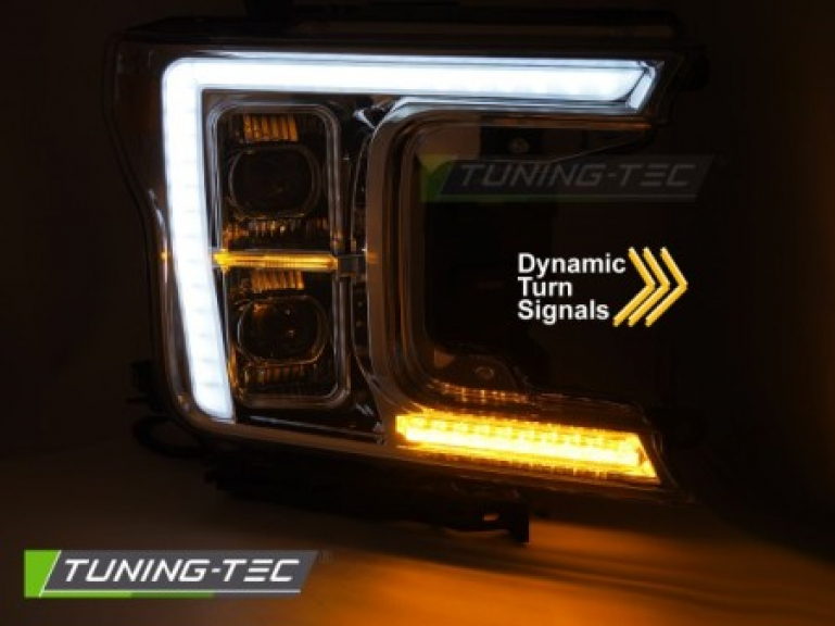 VOLL LED Tagfahrlicht Design Scheinwerfer für Ford F150 MK13 17-20 chrom mit dyn. Blinker