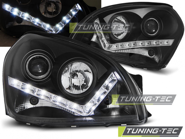 LED Tagfahrlicht Design Scheinwerfer für Hyundai Tucson 04-10 schwarz