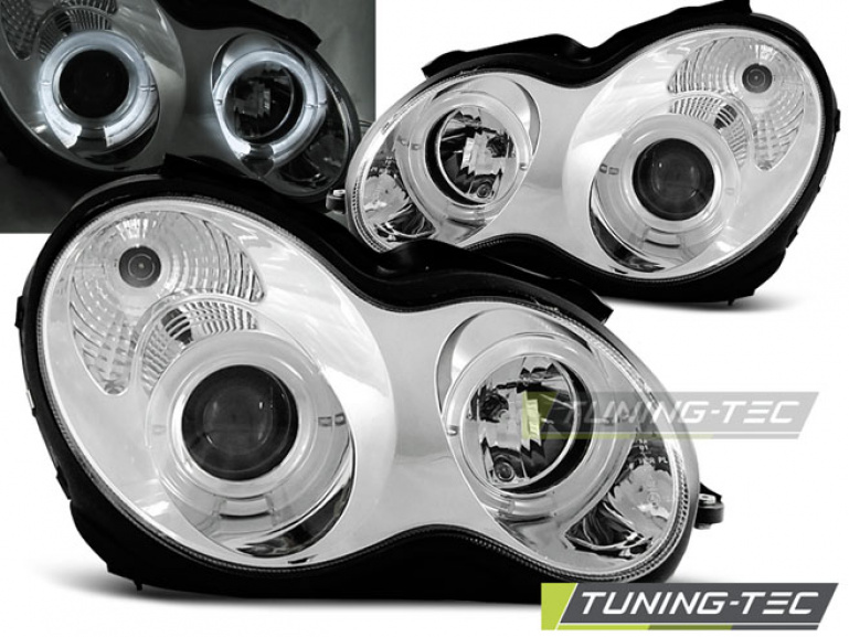 LED Angel Eyes Scheinwerfer für Mercedes Benz C-Klasse W203 00-04 chrom