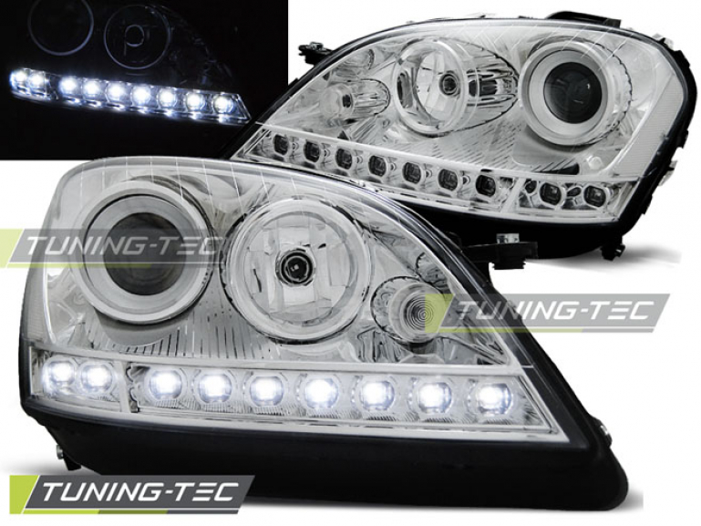 LED Tagfahrlicht Design Scheinwerfer für Mercedes Benz ML W164 05-07 chrom