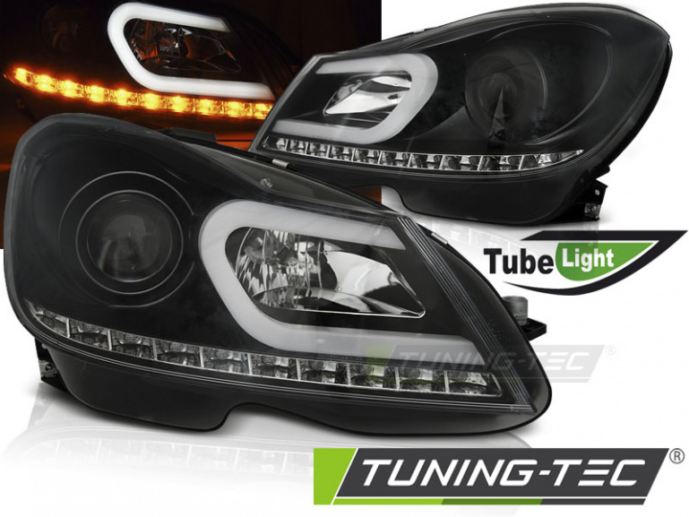 LED Tagfahrlicht Design Scheinwerfer für Mercedes Benz C-Klasse W204 11-14 (Mopf) schwarz