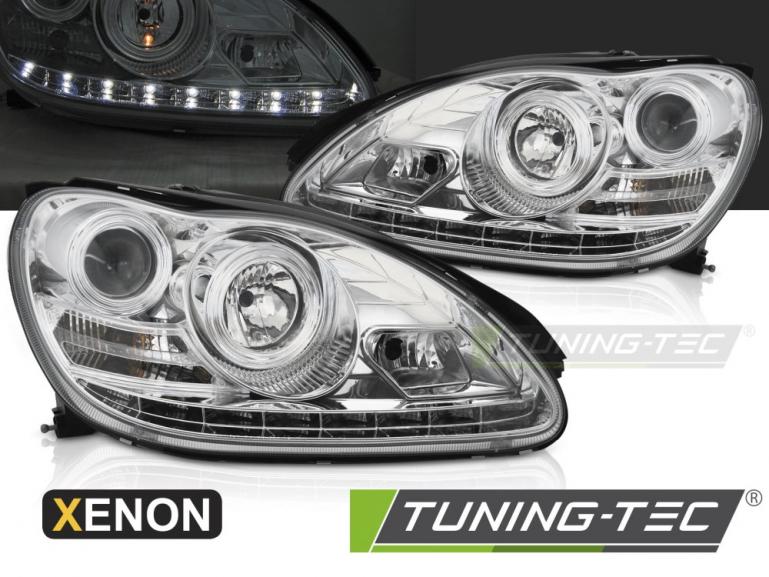 LED Tagfahrlicht Design Scheinwerfer passend für Mercedes Benz S-Klasse W220 98-05 chrom