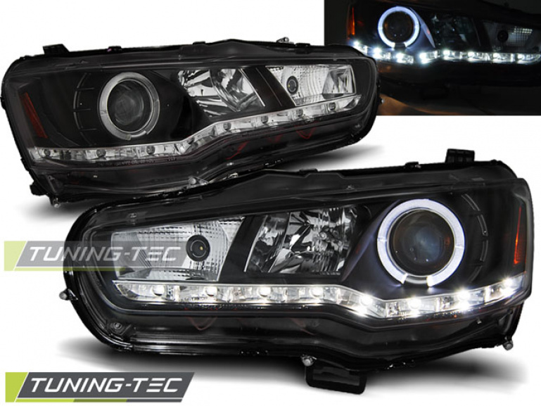 LED Tagfahrlicht Design Scheinwerfer für Mitsubishi Lancer VIII 08-16 schwarz