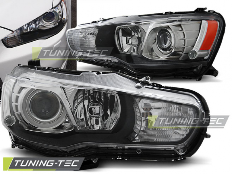 Upgrade Klarglas Scheinwerfer für Mitsubishi Lancer VIII im Xenon Design 08-16 chrom