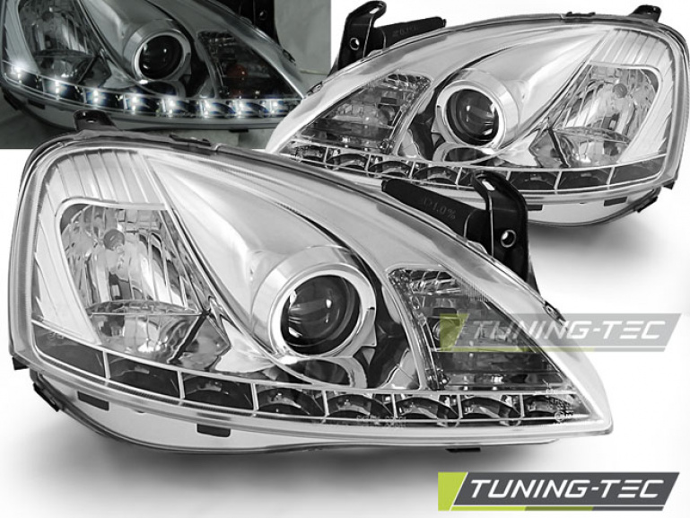 LED Tagfahrlicht Design Scheinwerfer für Opel Corsa C 00-06 chrom