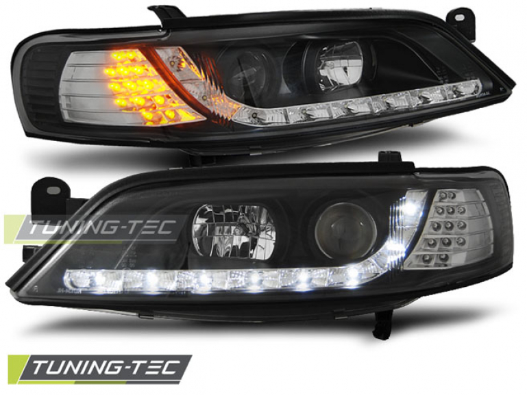 LED Tagfahrlicht Design Scheinwerfer für Opel Vectra B 95-98 schwarz mit LED Blinker