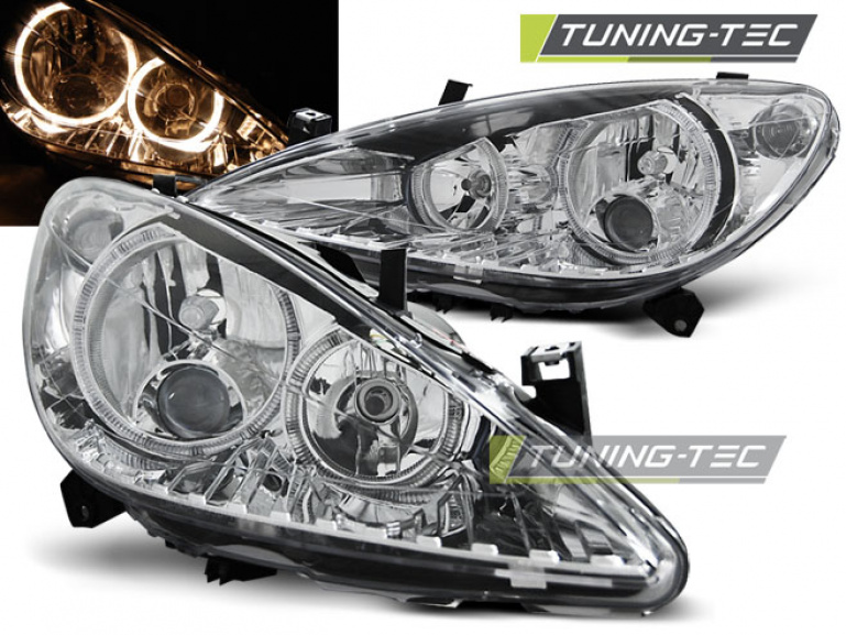 Upgrade Design Angel Eyes Scheinwerfer für Peugeot 307 01-05 chrom