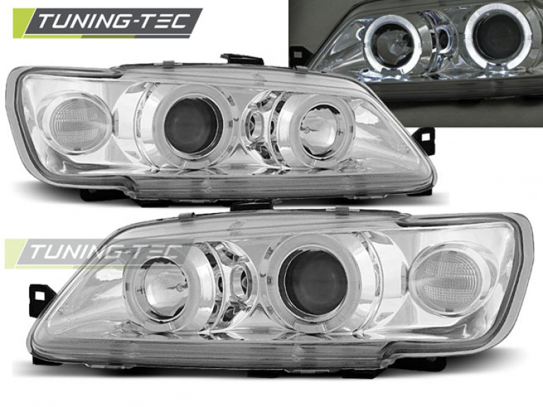 LED Angel Eyes Scheinwerfer für Peugeot 306 93-97 chrom