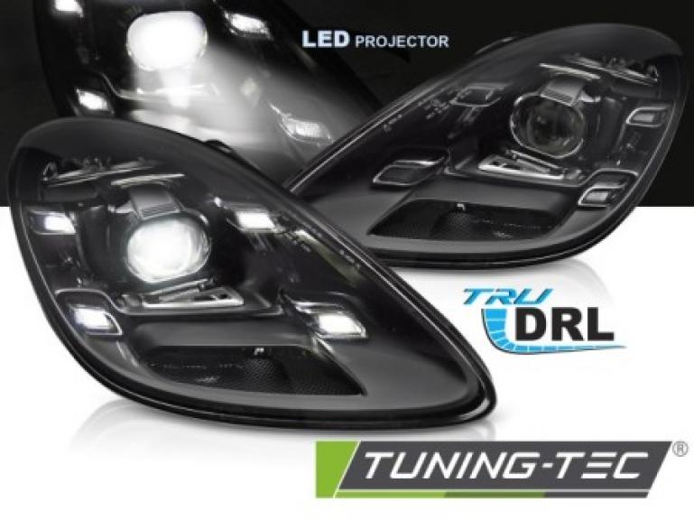 Upgrade Design VOLL LED Tagfahrlicht Scheinwerfer Set für Porsche Boxster / Cayman 718 16+ schwarz