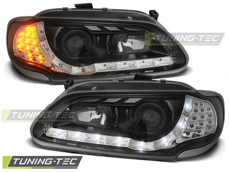 LED Tagfahrlicht Design Scheinwerfer für Renault Megane / Scenic 96-99 schwarz mit LED Blinker