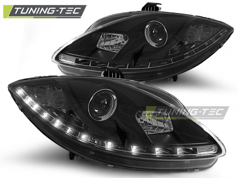 LED Tagfahrlicht Design Scheinwerfer für Seat Leon 1P / Altea / Toledo 05-09 schwarz
