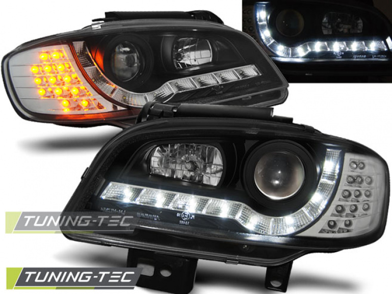 LED Tagfahrlicht Design Scheinwerfer Seat Ibiza 6K / Cordoba 99-02 schwarz mit LED Blinker